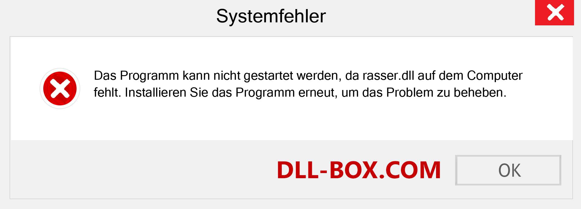 rasser.dll-Datei fehlt?. Download für Windows 7, 8, 10 - Fix rasser dll Missing Error unter Windows, Fotos, Bildern